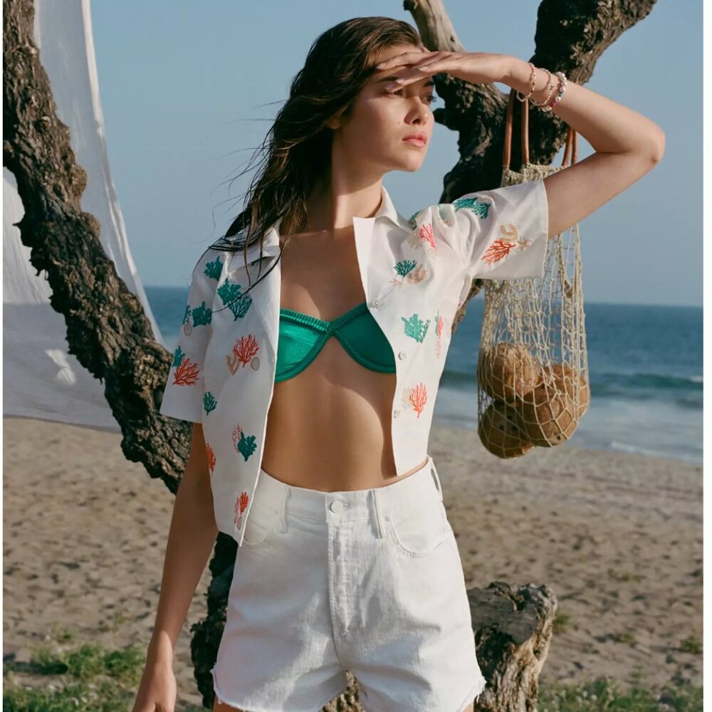 🪸 NWT Maeve Cropped Surf Shirt w/ Coral Embroidery